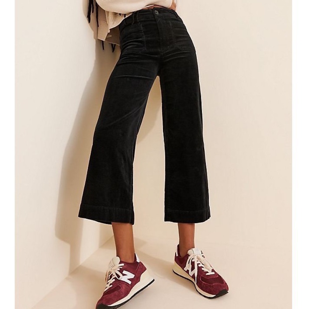 Maeve Anthropologie The Colette Black Corduroy Wide Leg Cropped Pants Size 29